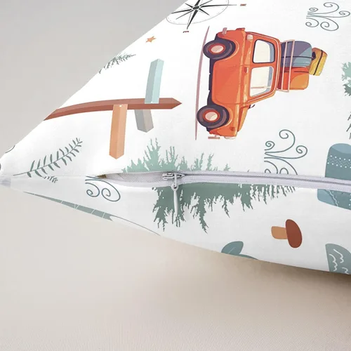 Vista 4 de Juego de 2 fundas de almohada temáticas de cámper de 16 x 16 pulgadas, fundas de almohada de campamento feliz, fundas de cojín para accesorios