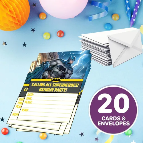 Vista 7 de Juego de 20 tarjetas y sobres de invitación de cumpleaños con temática de héroe de caballero de las sombras, livianos (7.41 onzas), estilo postal