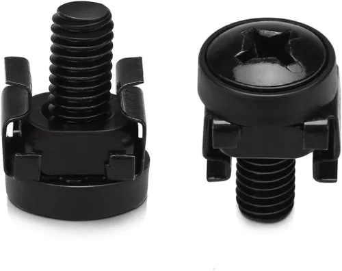 Vista 4 de kwmobile Kit de 50 tuercas jauladas, pernos y arandelas M6 – para equipos de montaje en rack en panel de conexiones, gabinetes de red de datos