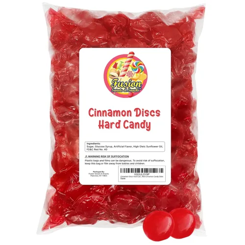 Vista 3 de Cinnamon Discs - Caramelos duros a granel de 1 libra envueltos individualmente de canela roja (aproximadamente 75 piezas) – Caramelo a granel