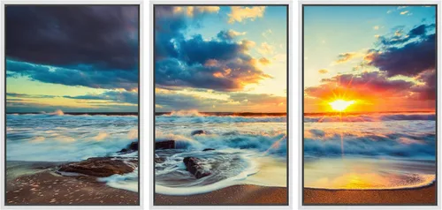 Vista 32 de Lienzo de 3 piezas, arte contemporáneo, decoración de pared moderna, cascada y flores