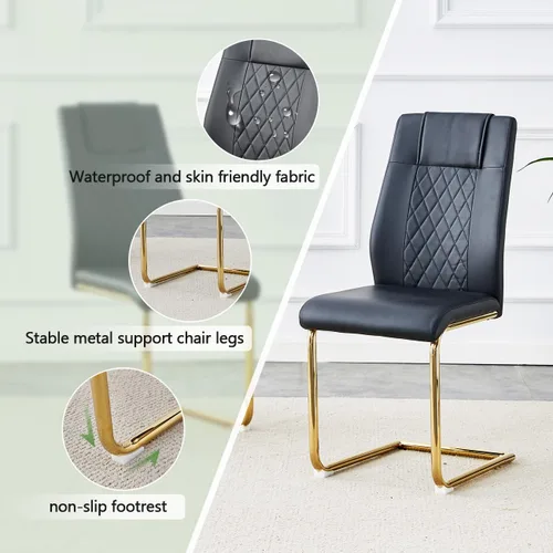 Vista 6 de Ebullient Moderno juego de mesa de comedor para 6, mesa de comedor de cristal de 71 pulgadas y patas de mesa de metal dorado, mesas de comedor
