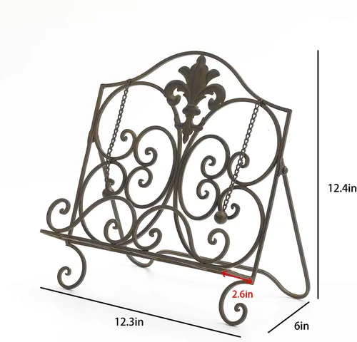 Vista 7 de Jemeni Soporte para libro de cocina, soporte de metal para libros de cocina, con acabado marrón envejecido
