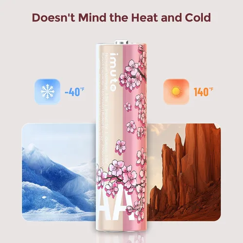 Vista 9 de imuto Cherry Blossom Style - Kit de baterías AA recargables estilo flor de cerezo, 8 pilas de litio AA rosas de 2500 mWh, cargador inteligente