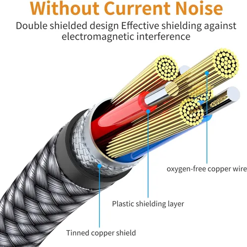 Vista 4 de Paquete de 2 cables auxiliares, cables auxiliares TRS de 3.3 pies con conector de 90 grados en ángulo recto de 3.5mm de nailon trenzado, cable AUX