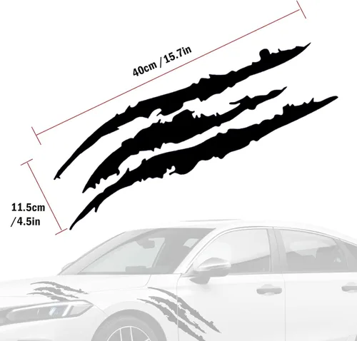 Vista 2 de 2 piezas de calcomanías reflectantes para automóvil con marcas de arañazos de garra de monstruo, calcomanía impermeable para parachoques ligero