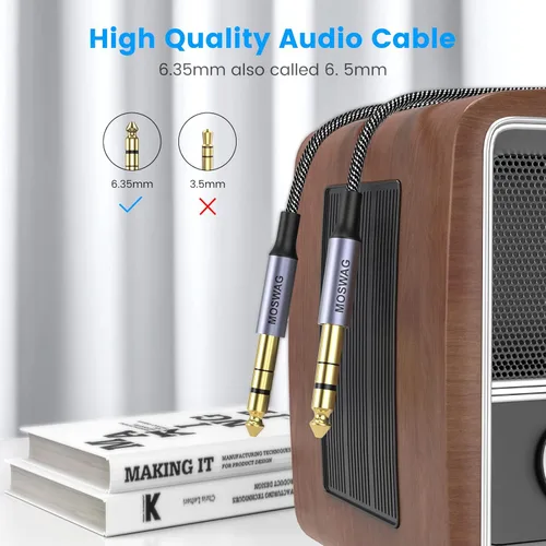 Vista 4 de MOSWAG Cable de audio TRS 1M, interconexión equilibrada de 14" a 14", trenza de nailon, compatible con guitarra eléctrica, bajo, mezcla