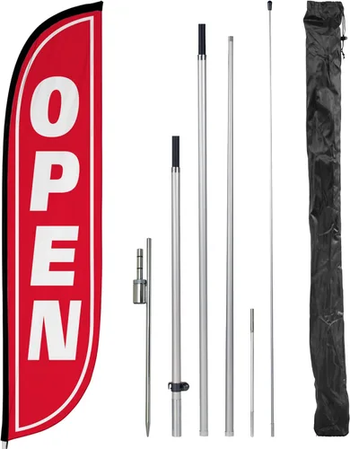 Vista 17 de LookOurWay - Kit de poste para bandera de plumas de 12 pies de altura con kit de poste de fibra de vidrio y estaca de suelo para promoción