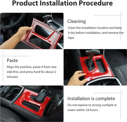 Vista 3 de CheroCar Para Dodge Charger Central Control Gear Shift Panel Trim Fit para Dodge Charger 2015-2025 (rojo)