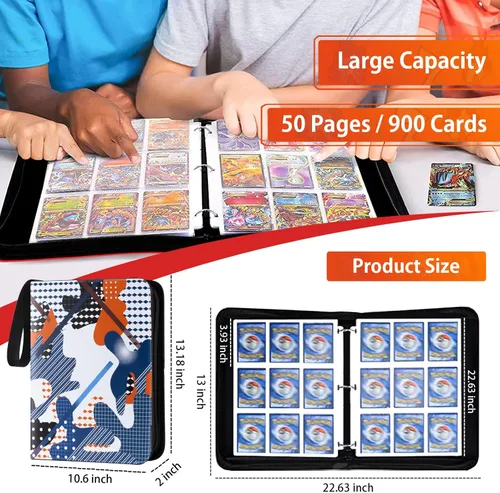 Vista 4 de Carpeta para tarjetas coleccionables, 900 tarjetas con 50 fundas extraíbles, 9 bolsillos, carpeta de cuero sintético, carpeta de colección