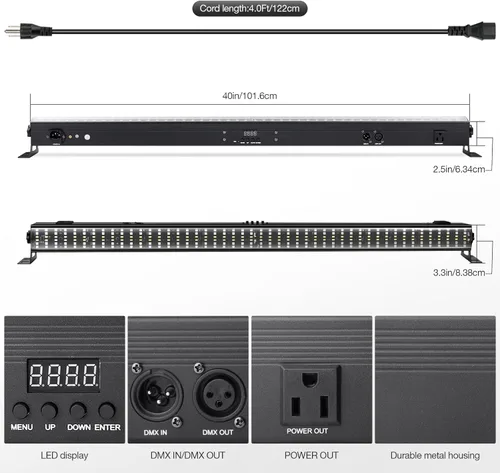Vista 6 de Barra de luz LED de escenario de 100 W – OPPSK 288LEDs RGBW DJ Bar luz estroboscópica por DMX Master-Slave Control Persecución Función Pixel Mapping