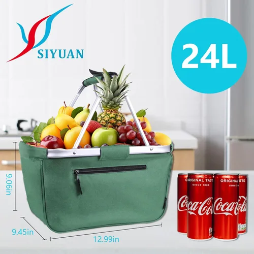 Vista 2 de Cesta de Picnic, SIYUAN Cesta de Mercado Plegable de 24L con Dos Asas Cesta de Compras de Lona Portátil Reutilizable Bolsa de Compras de Navidad