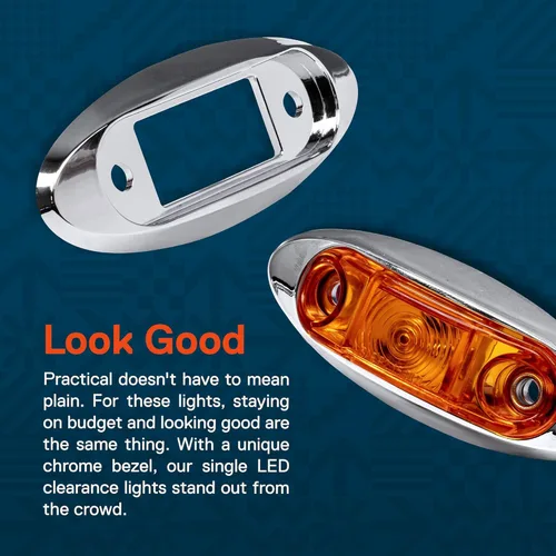 Vista 4 de TRUE MODS Luz de marcador LED de 2.5" ámbar para remolque con bisel cromado [DOT FMVSS 108] [SAE P2] [montaje superficial] [impermeable IP67] Luces