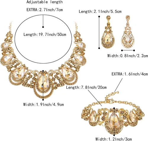Vista 4 de BriLove Conjunto de collar y aretes con forma de lágrima de cristal para mujer