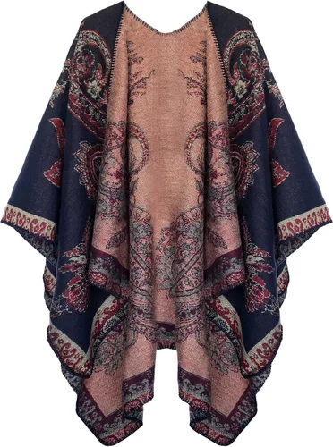 Vista 111 de Urban CoCo Poncho de colores para mujer, chal con frente abierto, color en bloques