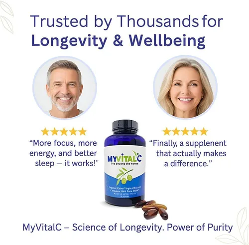 Vista 7 de MyVitalC Pure ESS60 - Cápsulas blandas de aceite de oliva virgen extra - Suplemento antioxidante de alta resistencia con aceite de oliva puro