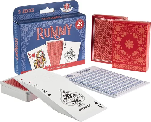 Kit de juego de cartas Rummy – Juego clásico de fusión familiar para 2-6 jugadores, dos mazos de índice estándar de 54 cartas + 25 blocs de