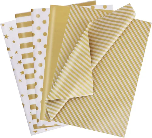 Vista 7 de BEISHIDA 100 hojas de papel de seda blanco y negro a granel, rayas de sarga y puntos, estrellas para bolsas de regalo, papel de regalo de 14 x 20