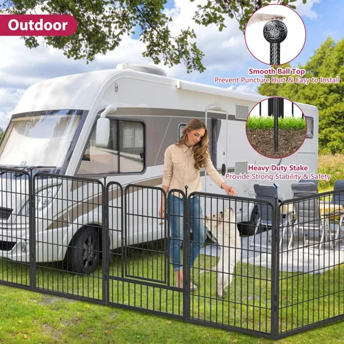 Vista 3 de Corralito para perros de 32" de altura, 20 paneles de valla portátil para mascotas al aire libre, para patio, interior, corral para perros