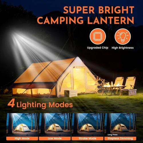 Vista 2 de Luces de camping, luz de tienda de campaña recargable, luces colgantes con imán, luces de toldo al aire libre, linterna LED de camping, linterna