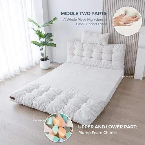 Vista 7 de MAXYOYO Sofá cama plegable, puf copetudo con almohadas, colchón de piso para adultos, sofá de piso extra grueso y largo, sofá cama de piso Beige
