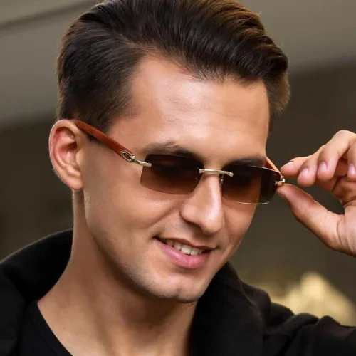Vista 3 de Gafas de sol cuadradas unisex con montura dorada sin montura para hombre y mujer, estilo de los años 90, rectangular, sin marco, retro, moderno, hip