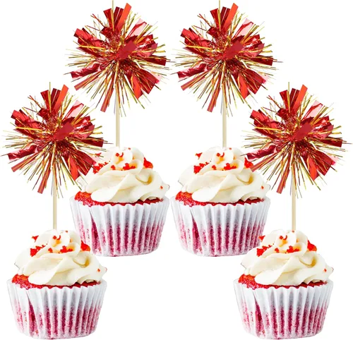 Vista 47 de Gyufise - 30 piezas de fuegos artificiales de papel de aluminio para cupcake, oropel brillante para decoración de pastel, cócteles, cumpleaños, boda