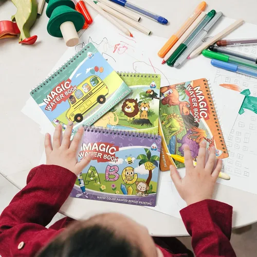 Vista 6 de 4 paquetes de libros de dibujo con agua, libros de colorear y garabatear con agua, libros de actividades reutilizables con revelación de agua