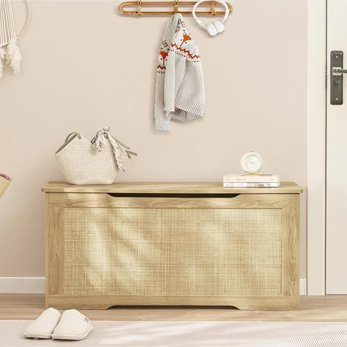 Vista 4 de usikey Cofre de almacenamiento de 39.4 pulgadas, caja de juguetes con 2 bisagras de seguridad, baúl de juguetes para dormitorio, banco