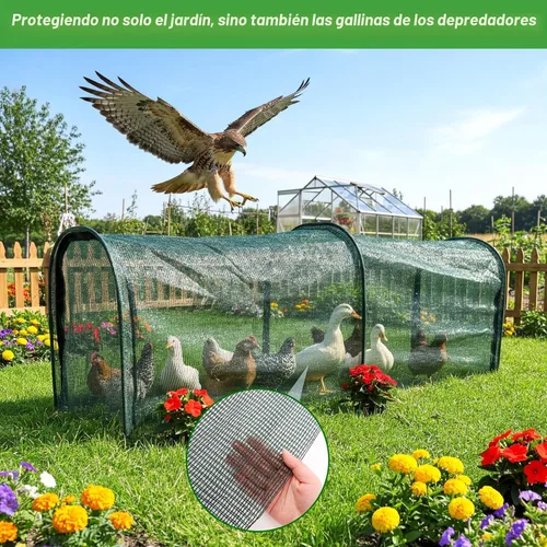 Vista 5 de Correderas para pollos para el jardín, túneles plegables extra largos de 79" y 157" para el exterior, kit todo en uno con red de protección solar