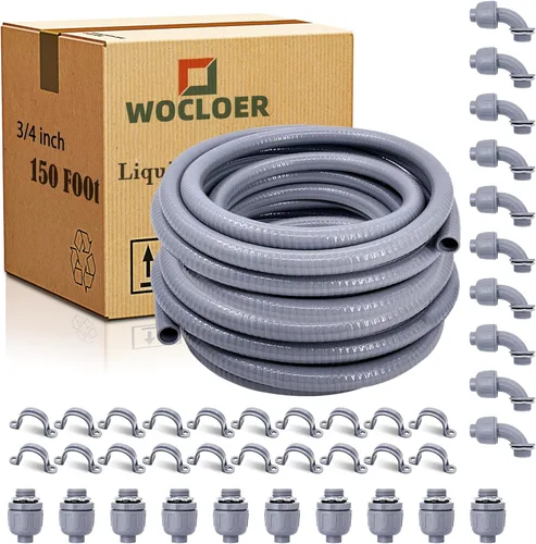 Vista 15 de Conducto hermético a líquidos, kit de conducto eléctrico flexible no metálico de 1/2 pulgada y 25 pies, con 4 conectores de conducto rectos y 3