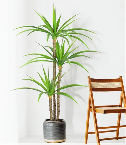 Vista 7 de Árbol artificial de agave artificial de 5 pies con 3 cabezas en maceta, árbol falso para decoración del hogar, decoración de oficina