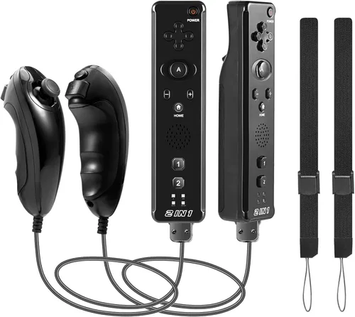 Wii Remote Controllers with Motion Plus and Wii Nunchucks, Remote Controller Compatible with Wii Wii U (Black) - 2 Packs