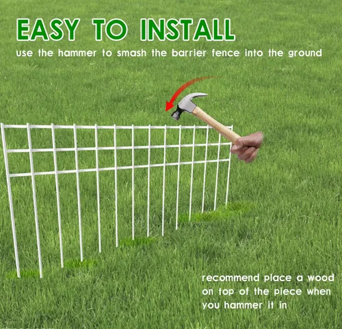 Vista 7 de Valla de barrera de animales sin excavación de 24 x 15 pulgadas, paquete de 10 vallas protectoras blancas con espacio de púas de 1.5 pulgadas