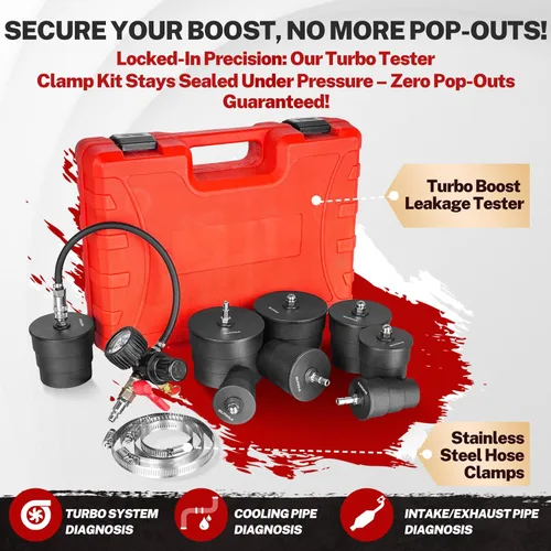 Vista 2 de Kit de prueba de fugas de turbo Boost de BILITOOLS, kit de prueba de fugas del sistema turbo de 10 piezas con abrazaderas de manguera T-Bolt