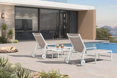 Vista 11 de PURPLE LEAF Juego de tumbonas para exteriores, sillón reclinable ajustable para tomar el sol con mesa auxiliar para playa, piscina, patio, tumbona