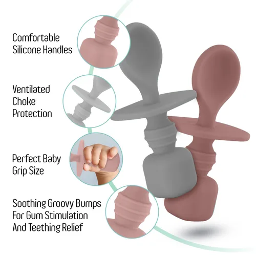 Vista 3 de Cucharas de silicona para bebé, paquete de 2 cucharas de alimentación para bebé, juego de cucharas de alimentación para bebés de primera etapa