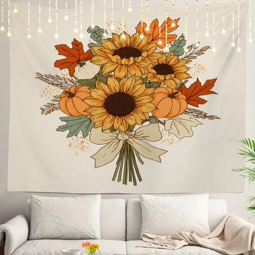 Vista 31 de Shrahala Flowers Beautiful Tropical Camomile Wall Tapestry, Colorful Humming Bird Wall Hanging Large Tapestry Decoration Polyester Fiber White Hem