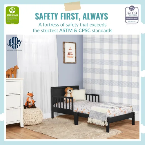 Vista 3 de Dream On Me Brookside - Cama para niños pequeños en negro, certificado Greenguard Gold, certificado JPMA y colchón de espuma de 5 pulgadas para cuna