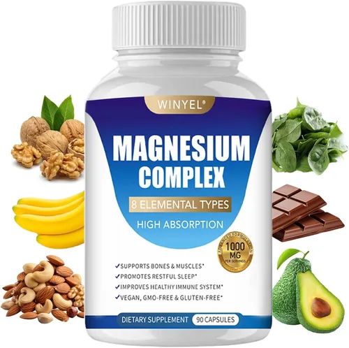 Suplemento Complejo de Magnesio 8 Elemental 1000mg | Suplemento de magnesio con glicinato, malato, citrato | Sueño, relajación, huesos y músculos |