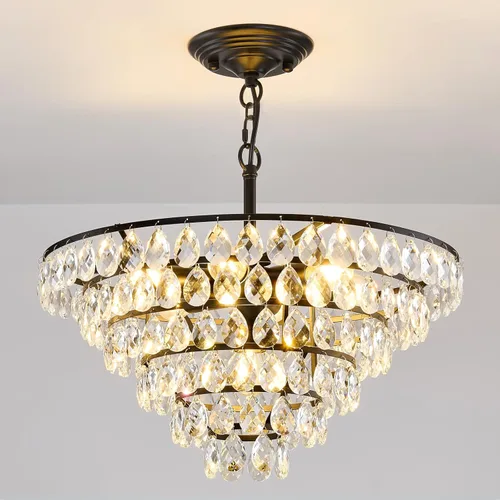 Vista 10 de Modern Celing Light Crystal Chandelier,Semi Flush Mount Small Oil Rubbed Bronze,Mini E26 Ceiling Lamp for Hallway Bedroom Bathroom Closet