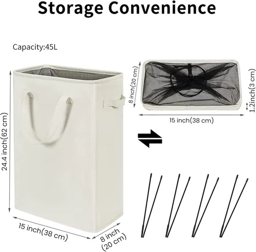 Vista 2 de ZERO JET LAG Cesta para la ropa sucia delgada con asas, cesta plegable para la ropa sucia, bolsa estrecha para ropa sucia, cesta plegable para ropa