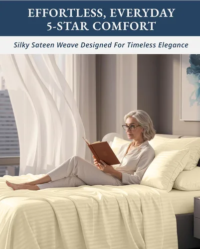 Vista 157 de LANE LINEN - Sábanas individual 100% algodón egipcio suave, cómodo y grueso de calidad de hotel, costuras reforzadas totalmente elásticas, sin