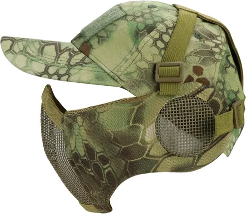 Vista 12 de Aoutacc Juego de máscara de malla y gorra de media cara, máscara táctica de malla plegable con protección para los oídos para pistola BB