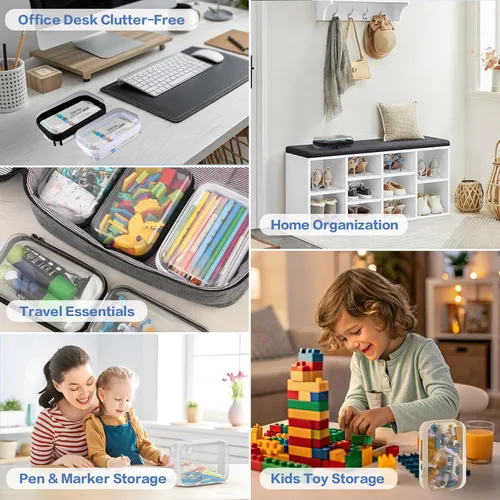 Vista 7 de 4 contenedores de almacenamiento transparentes rígidos con cremallera, almacenamiento transparente multiusos para el hogar y la oficina Funda