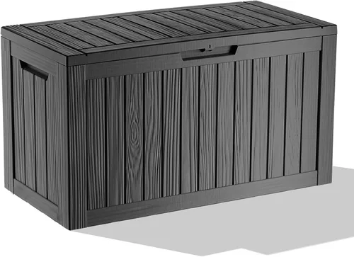 Vista 37 de Caja de cubierta de resina impermeable de 30 galones, resistente a los rayos UV, almacenamiento al aire libre para jardín, patio, porche, entrega