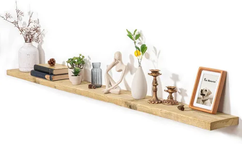 Vista 58 de Estantes flotantes para pared, 36"x9.3" estantes de pared de madera de olmo rústica sólida con borde vivo, estantes flotantes resistentes con Olmo