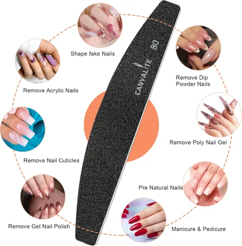 Vista 9 de Canvalite 40 unidades de limas de uñas reutilizables, desmontables y adhesivas, juntas de papel de lija reemplazables, lima de uñas para uñas