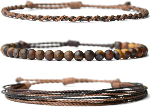 Vista 11 de Pulsera curativa hecha a mano con cuentas de piedra natural, regalo para hombres, pulsera de cuerda ajustable