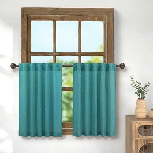 Vista 22 de Pitalk Cortinas de lino para café de 24 pulgadas de largo, con bolsillo trasero, plisadas, estilo bohemio, granja, cocina, cortinas para ventana